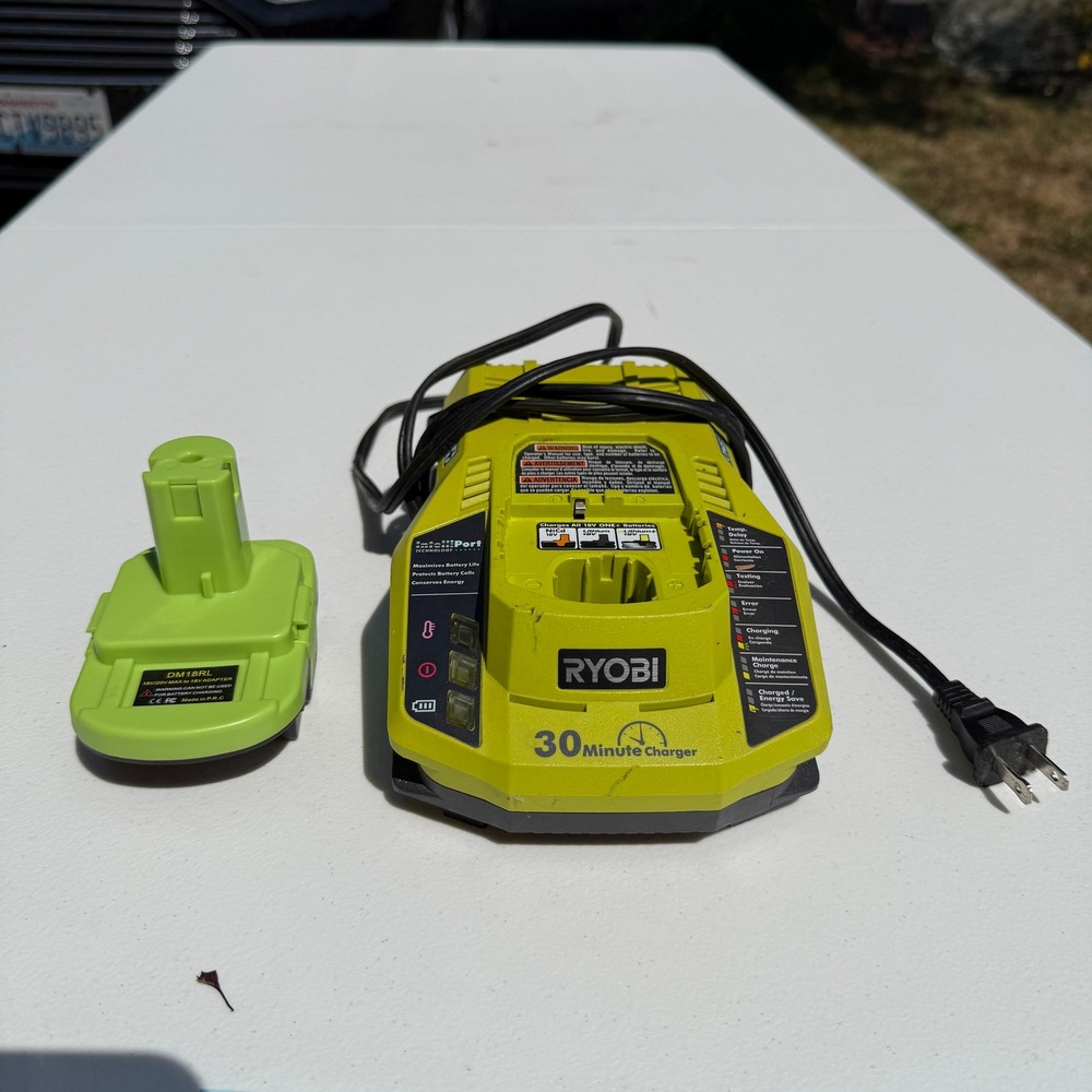 Set of 2 Ryobi P117 18V ONE+ Dual Chemistry Battery Charger, DM18RL Battery Adap
